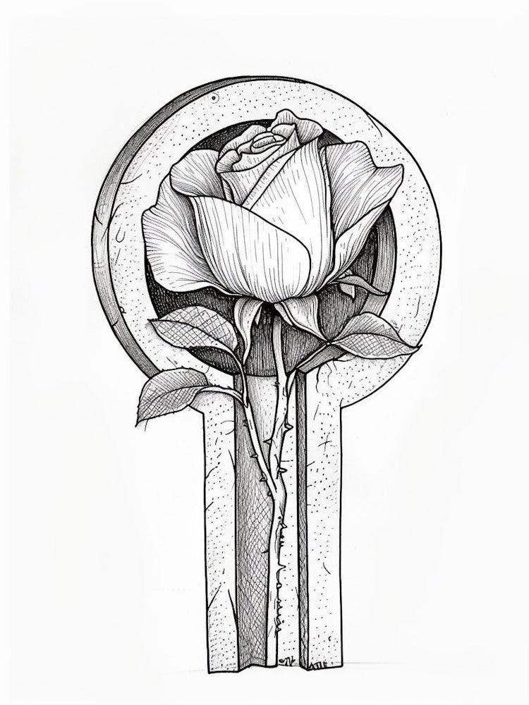 English Rose Key Line Drawing 2