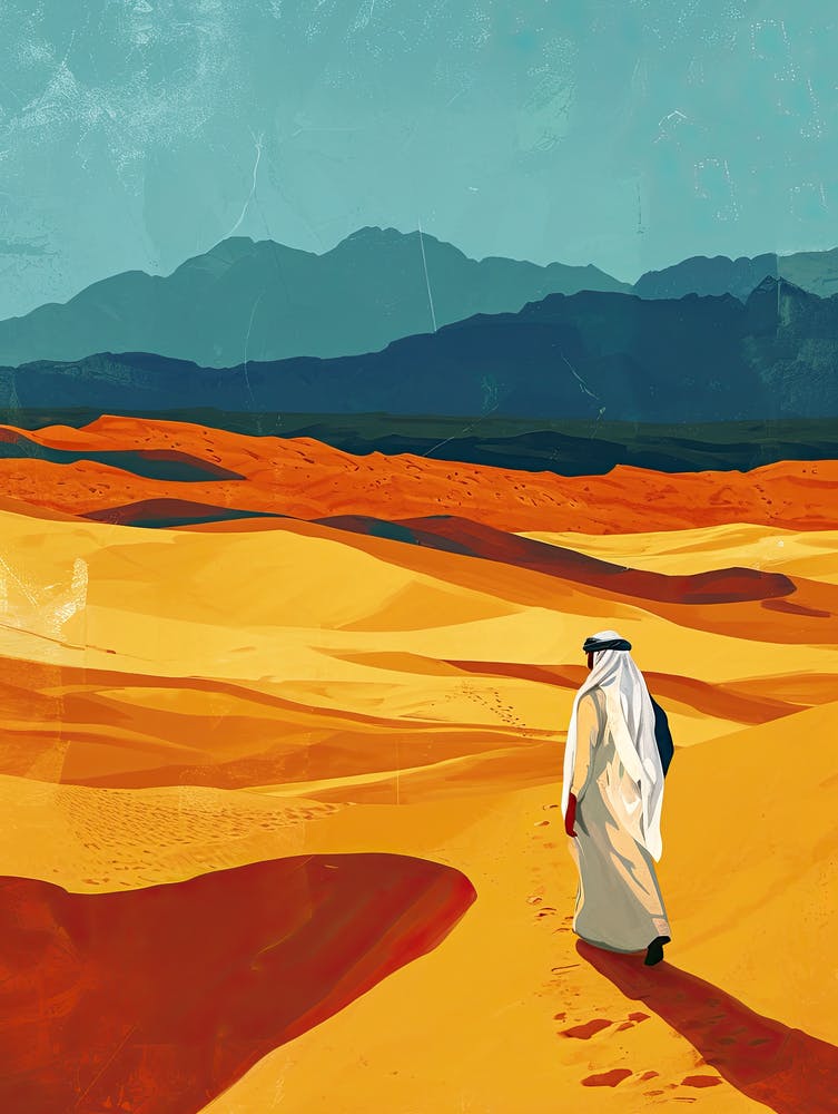 Arabian Man Walking In The Desert