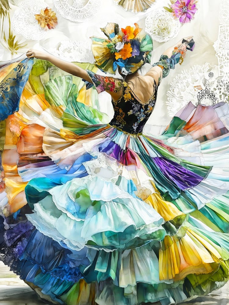 Dancer In Colorful Dress Mexican art
