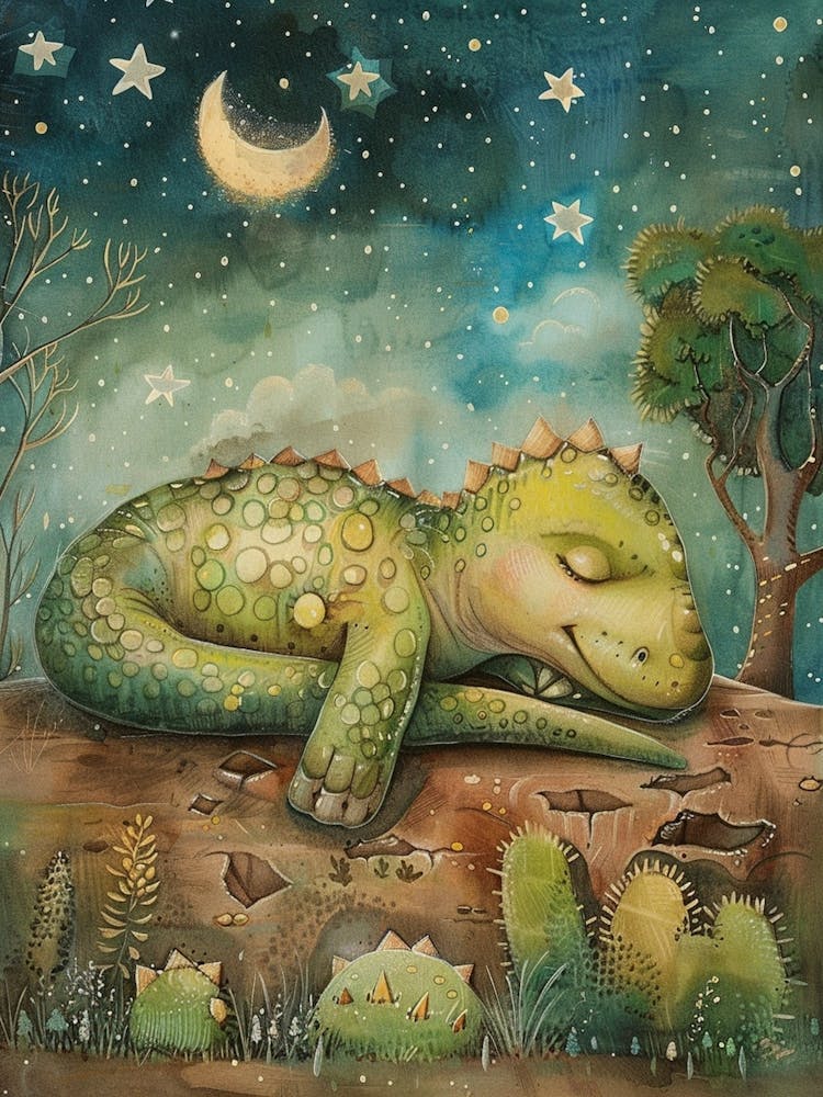 Cute Dinosaur Sleeping Under The Stars 1