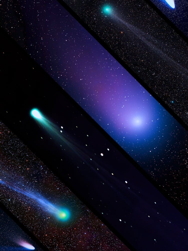 Space collage: comets mashups — space poster, science poster, space photo