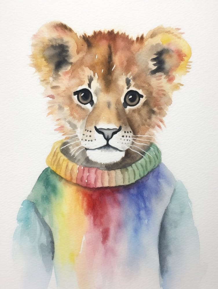 Baby Animal Watercolour Lion 1