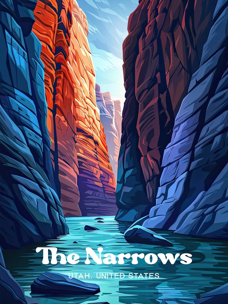 The Narrows Virgin River Travel Illustration
