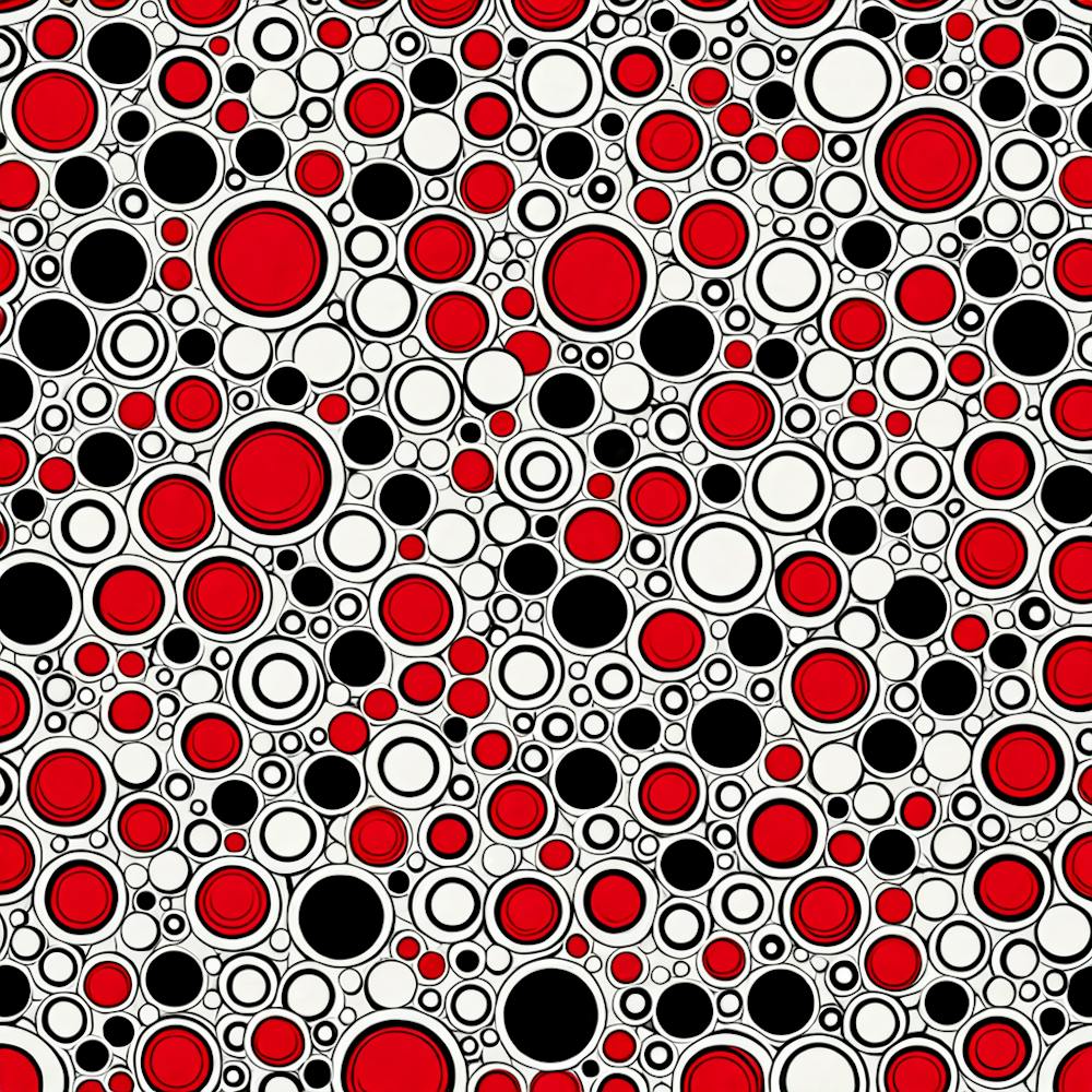 Ein lebendiges retro-futuristisches nahtloses Muster mit Atomen in Rot, Schwarz und Weiß, Flat Art, 194