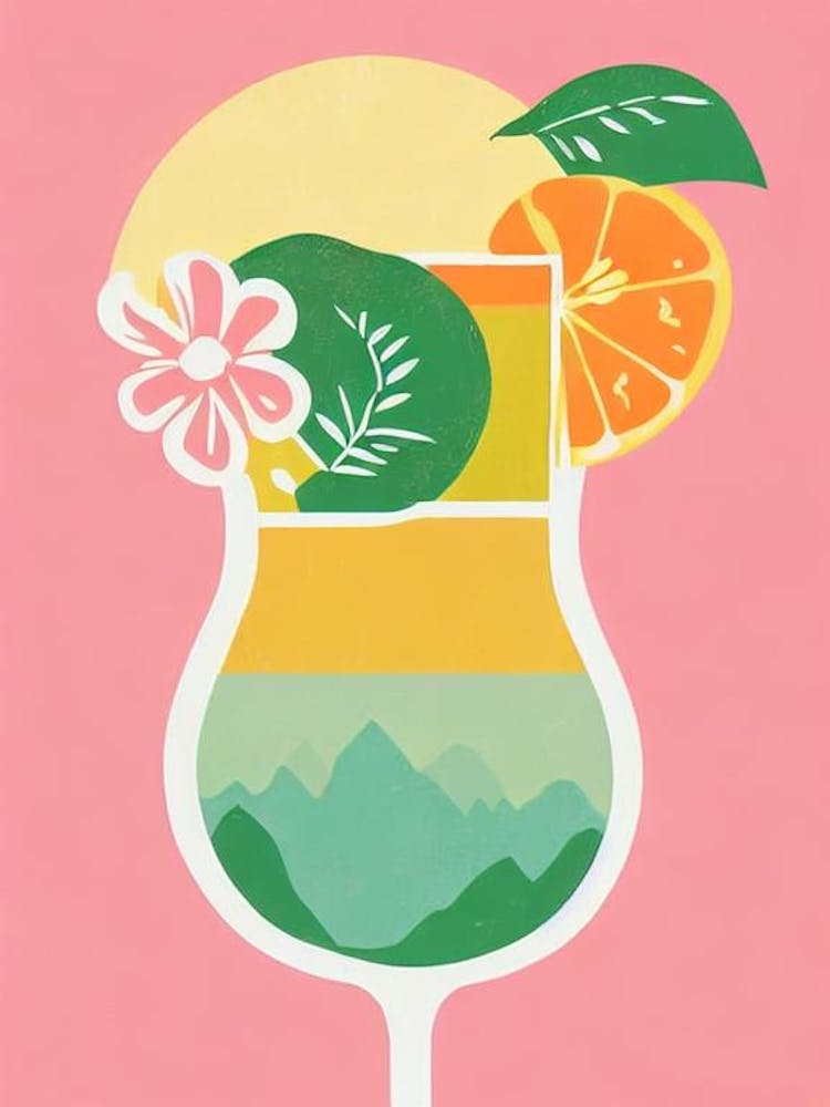 Midori Sour Retro Pink Cocktail Poster