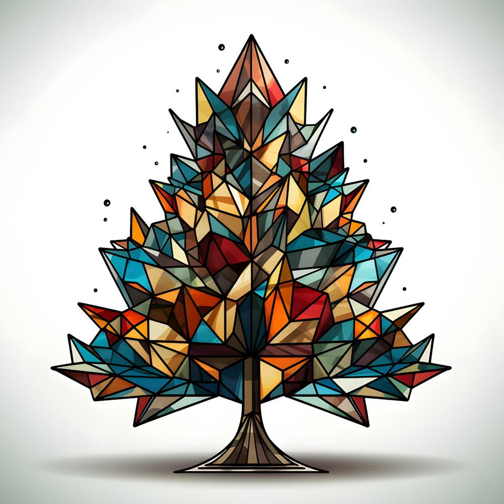 Geometric Stained Glass Tree Art - Colorful Abstract Holiday Decor