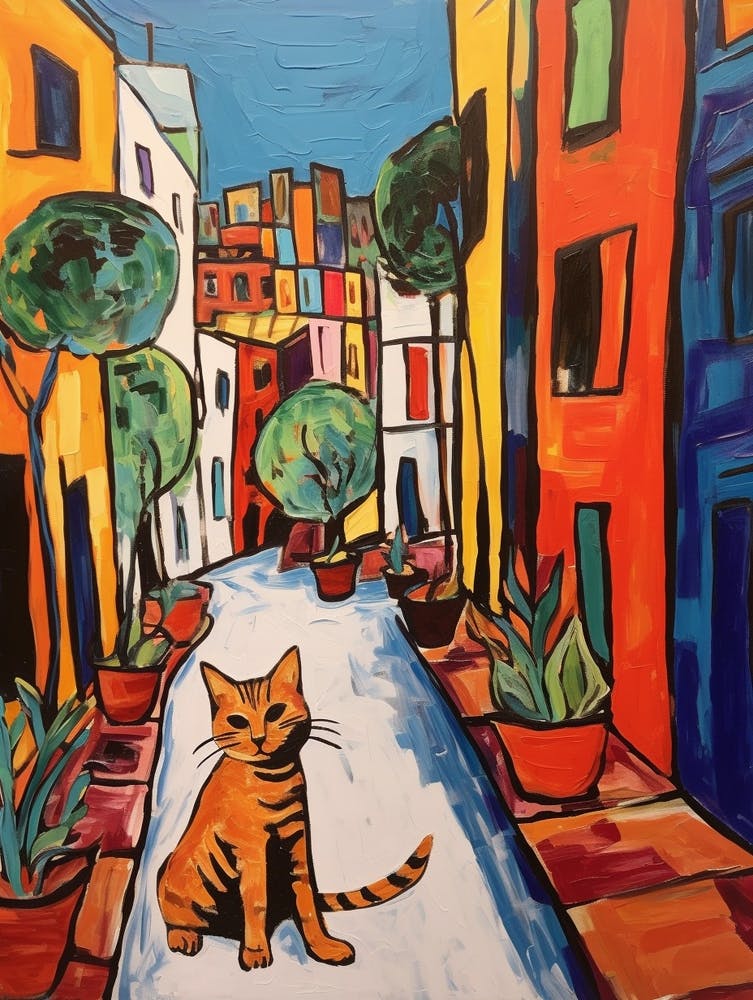 Painting Of A Cat In Rome Italy 4