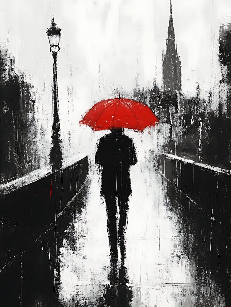 A Man with a Red Umbrella in the Rain 4