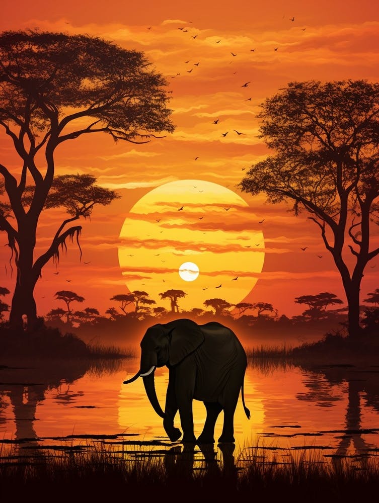 African Elephant Sunset Silhouette 2