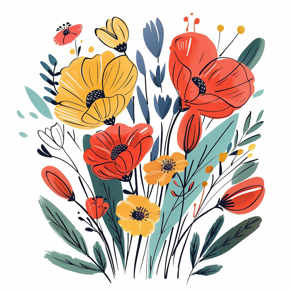 Whimsical Wildflower – Colorful Floral Illustration in Modern Style