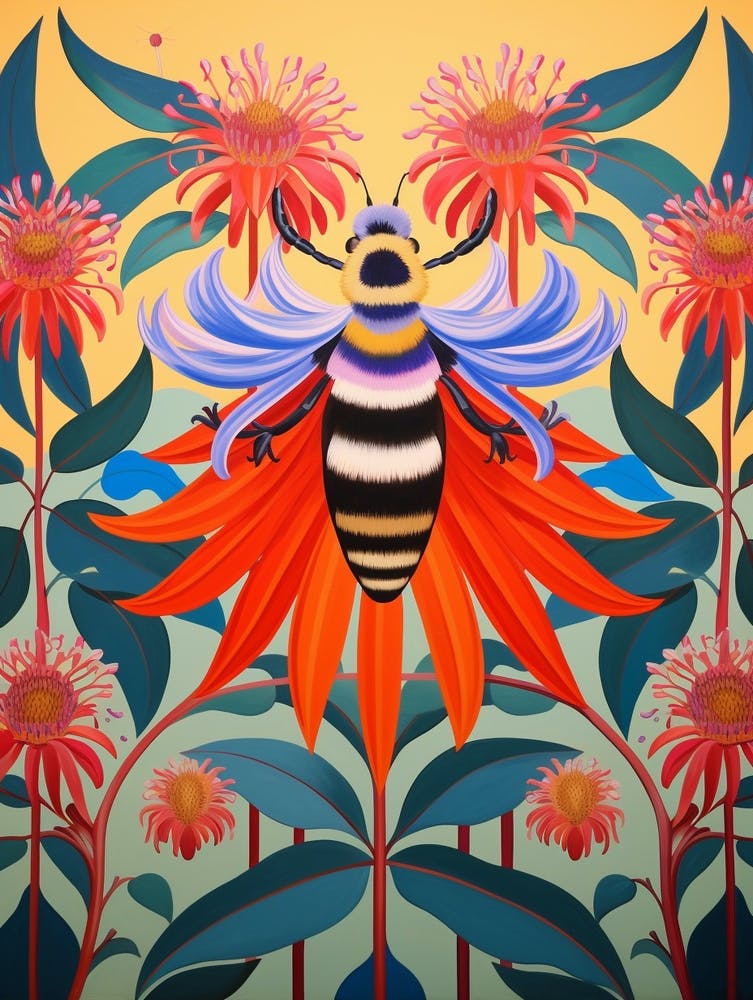 Flower Motif Painting Bee Balm 1