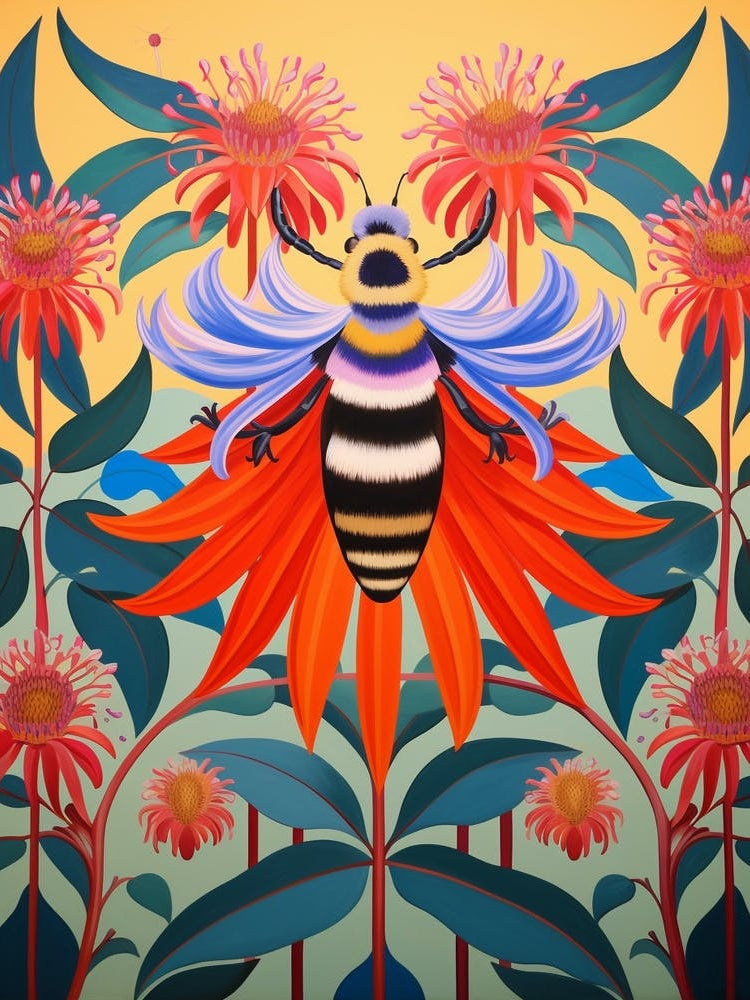 Flower Motif Painting Bee Balm 1