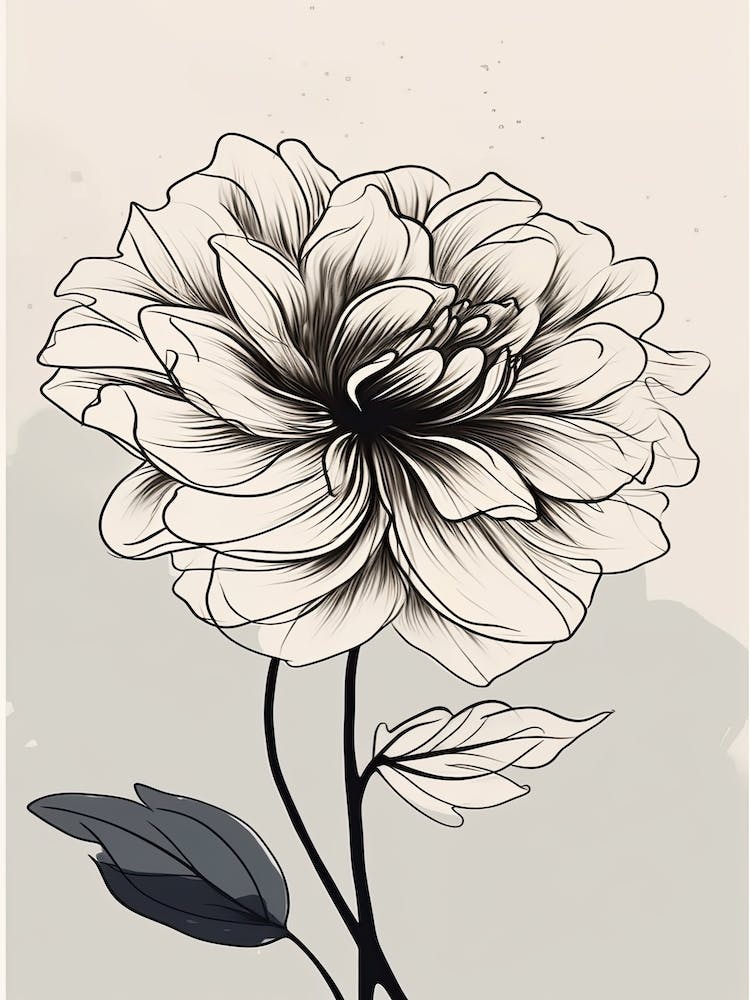 Dahlien-Strichzeichnung Blumen Illustration Neutral 18