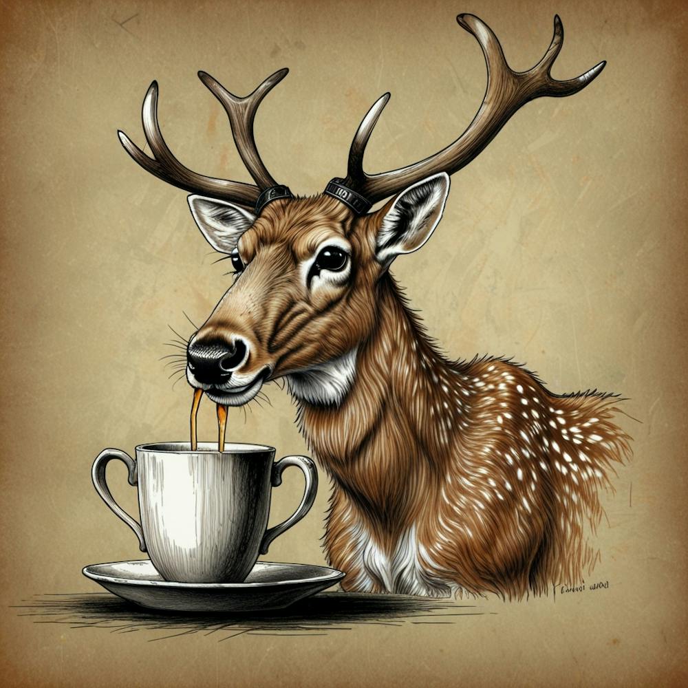 Deer Drinking Coffee 1