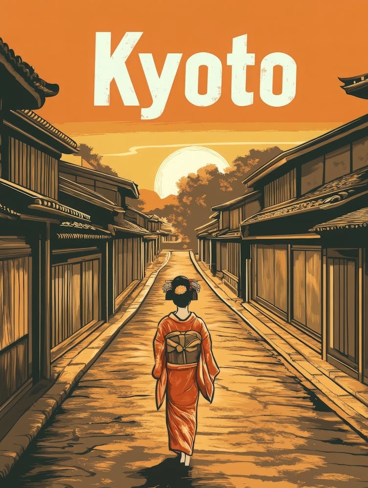 Aihrgdesign A Retro Travel Poster For Kyoto