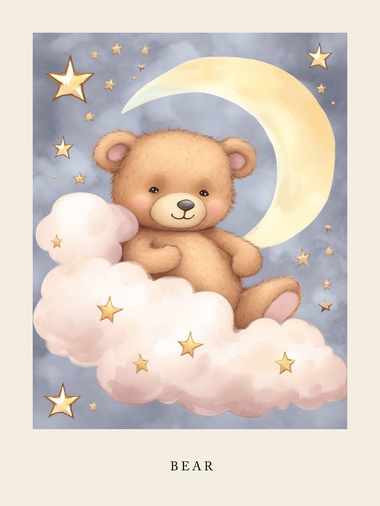 Sleeping Baby Bear Cub 4 Nursery Poster
