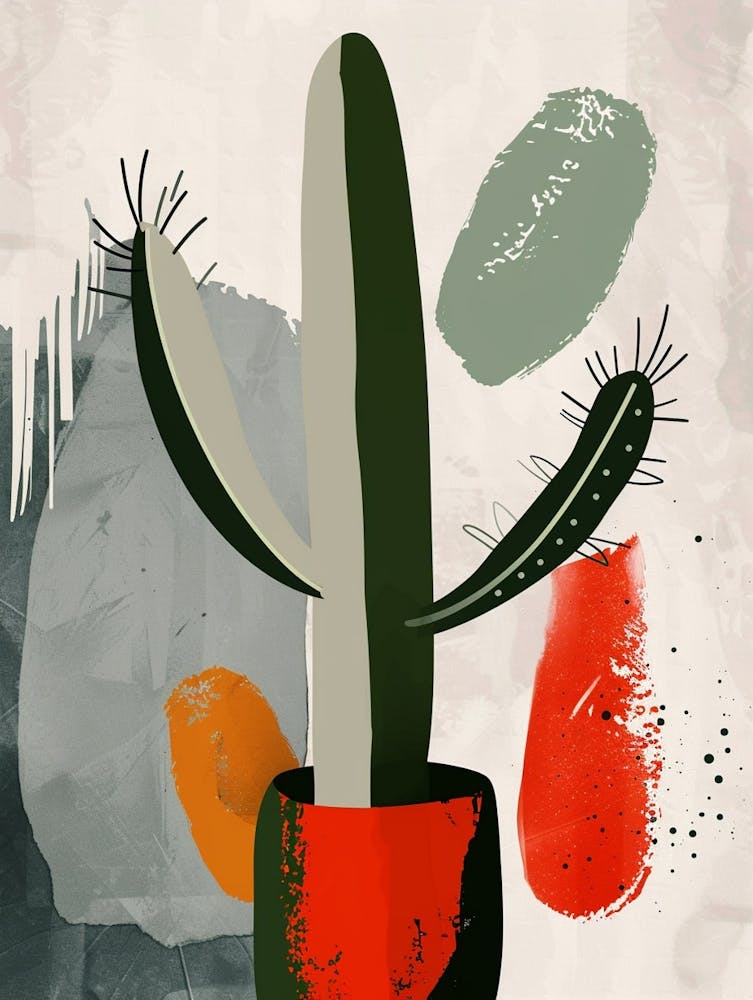 Rat Tail Cactus Minimalist Abstract Illustration 3