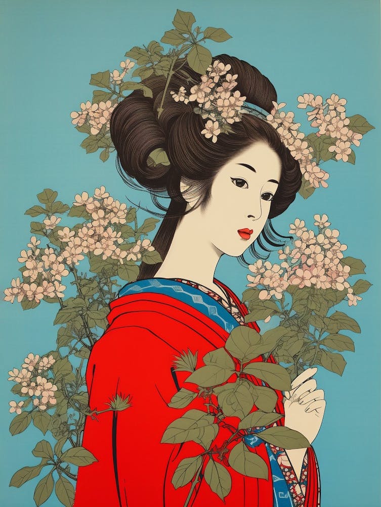 Hagi Bush Clover Vintage Japanese Botanical And Geisha