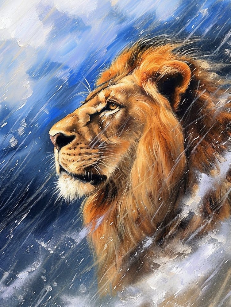 African Lion Facing A Storm Acrylic Painting 4
