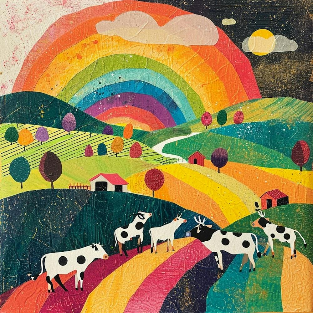 Retro Rainbow Cow Collage 1
