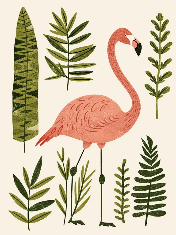 Chilean Flamingo Ferns Minimalist Illustration 1