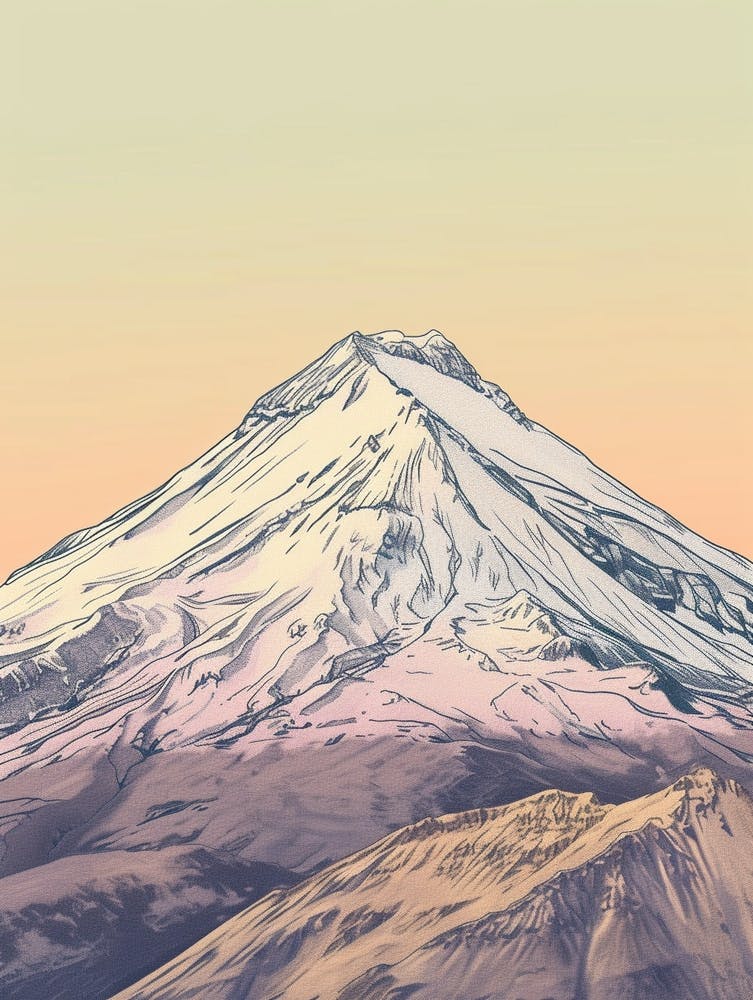 Pico De Orizaba Mexico Color Line Drawing (2)