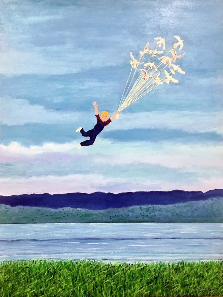 Youth Is Fleeting Boy Flying With Birds