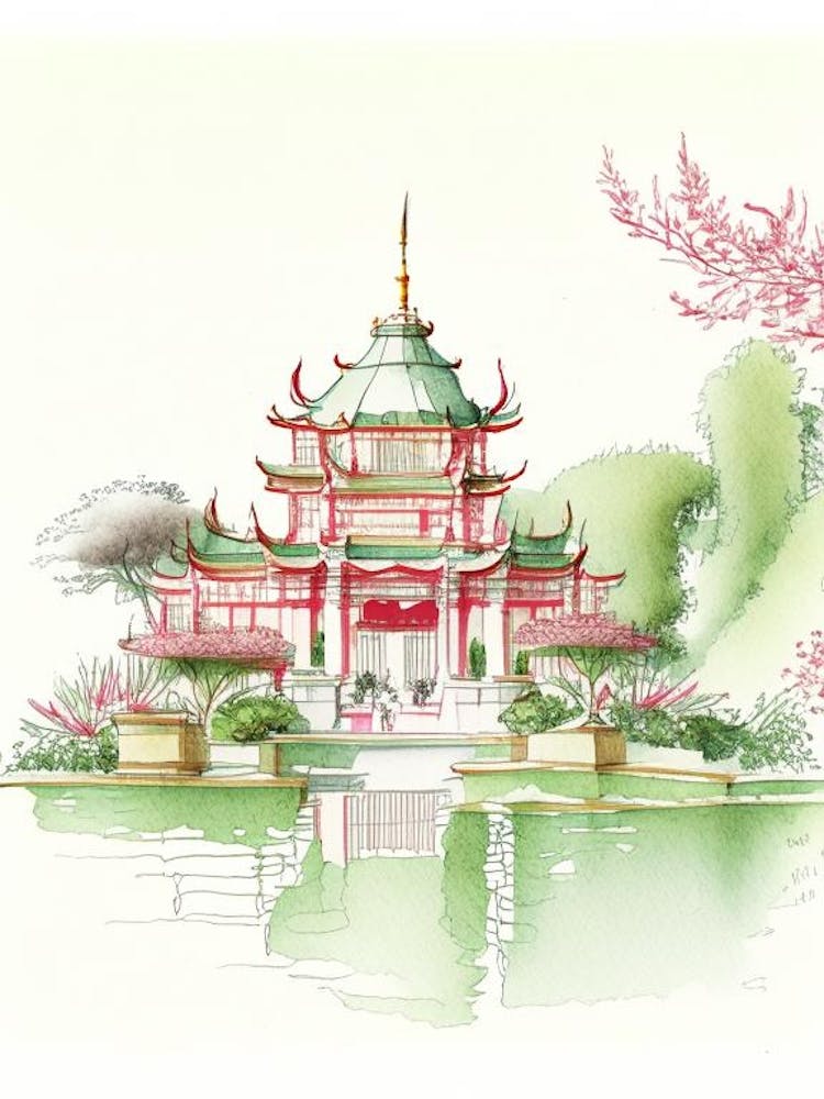 Summer Palace, China Vintage Pencil Drawing