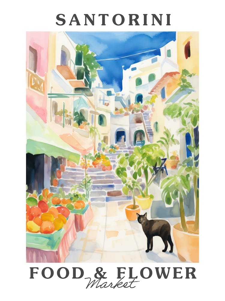 Food Market With Cats In Santorini 4 Poster