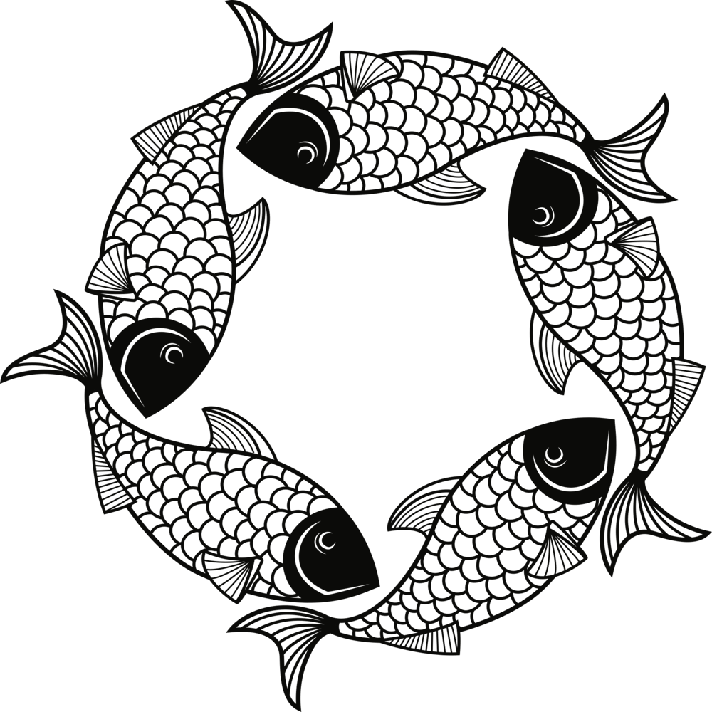 Fish In A Circle Line Art Animal Aquatic Swim