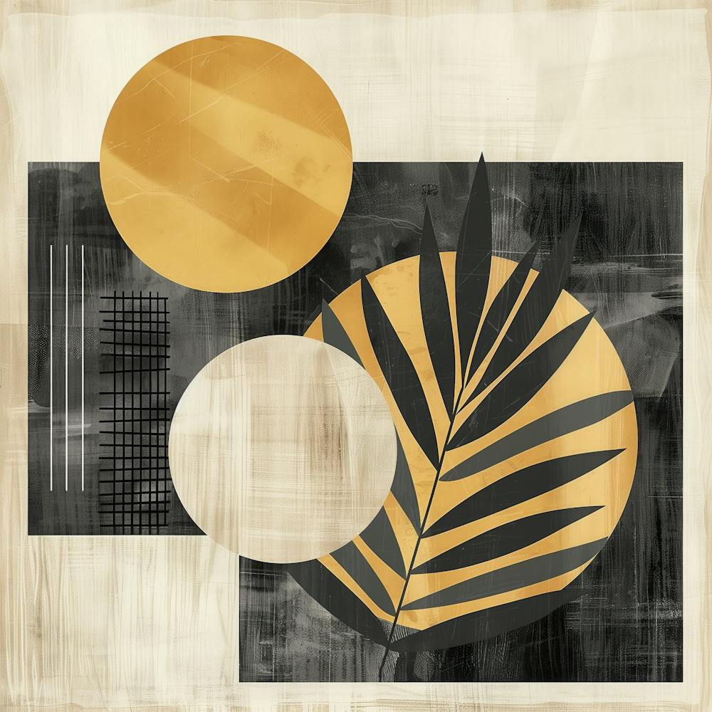 Gilded Palms: Abstract Fusion on Textured Canvas