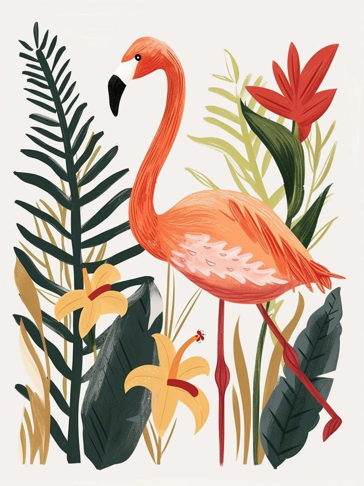 Andean Flamingo And Heliconia Minimalist Illustration 1