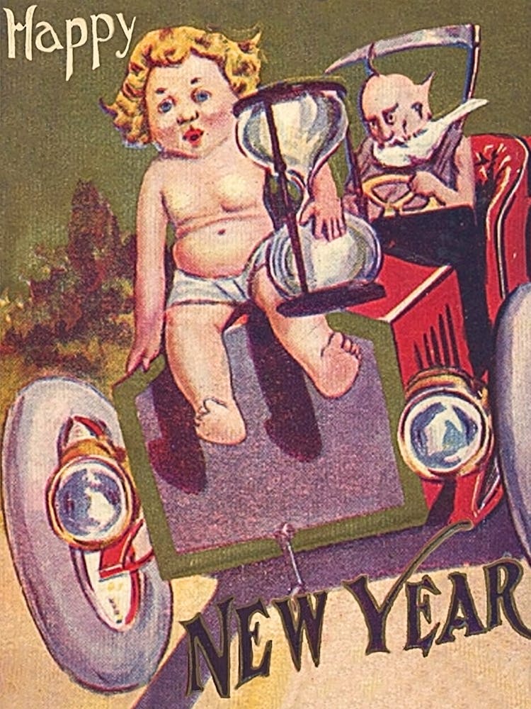 Old And New Year Together In A Car