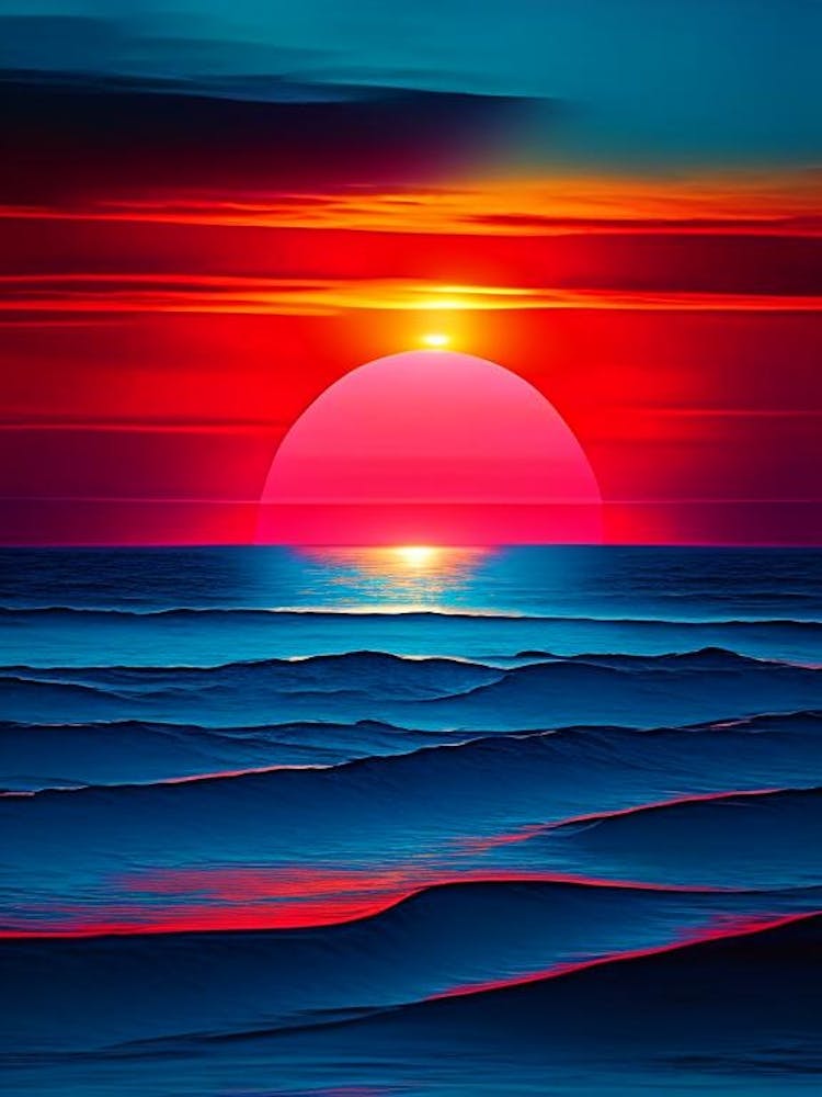 Sonnenaufgang Über Ozean Wasserlandschaft Pop-Art Fotografie 1