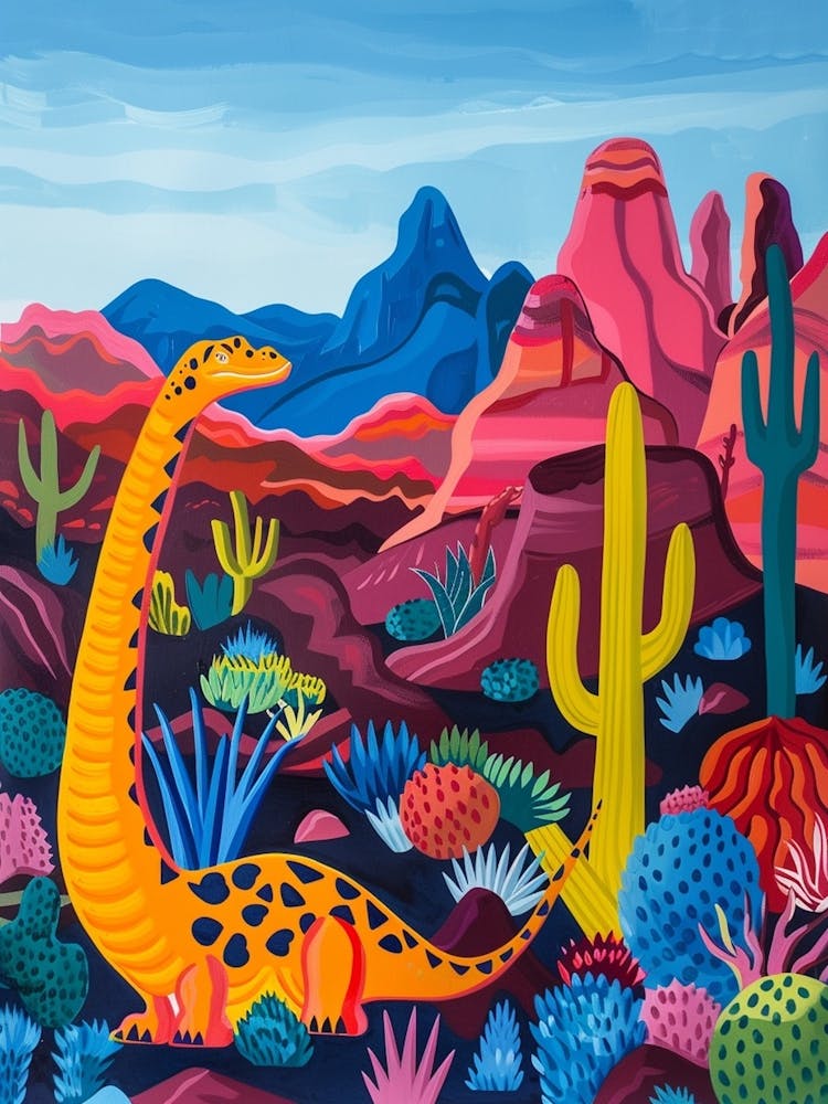 Geometric Colourful Dinosaur In The Desert