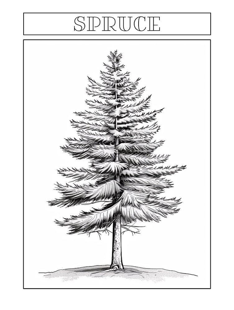 Spruce Tree Minimalistic Drawing 1 Poster