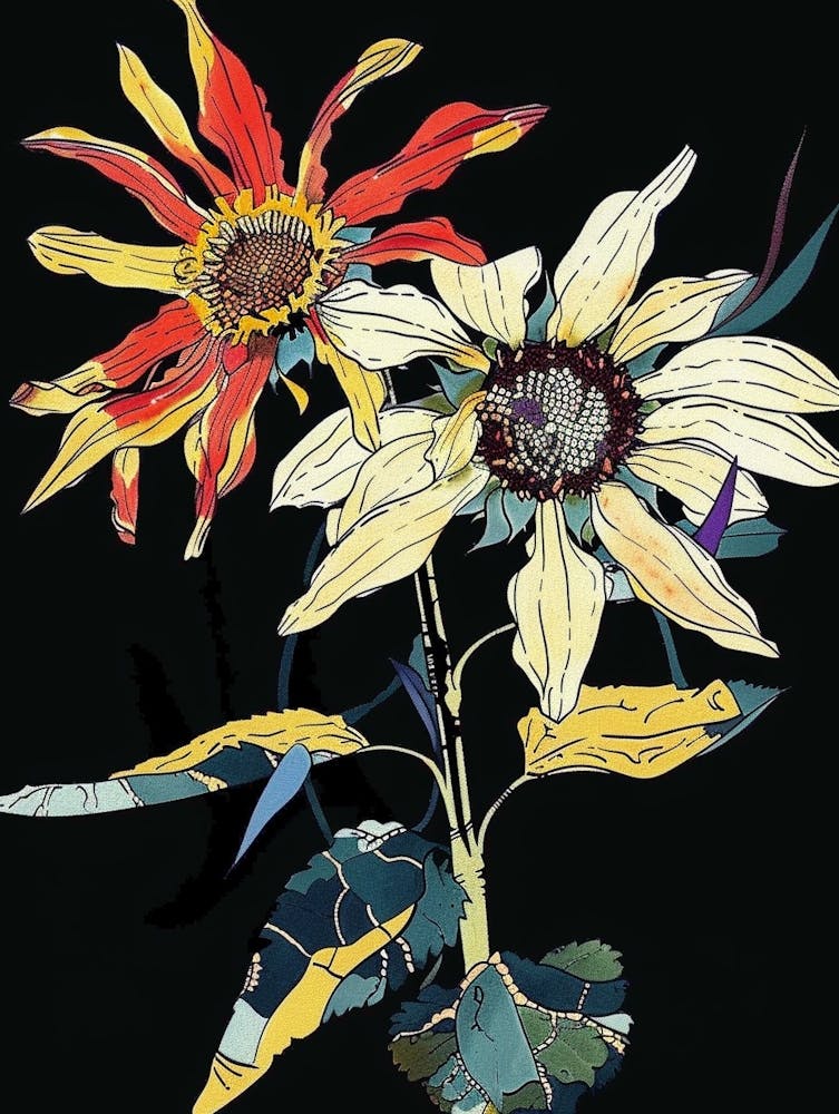 Tournesol Néon sur Fond Noir 1