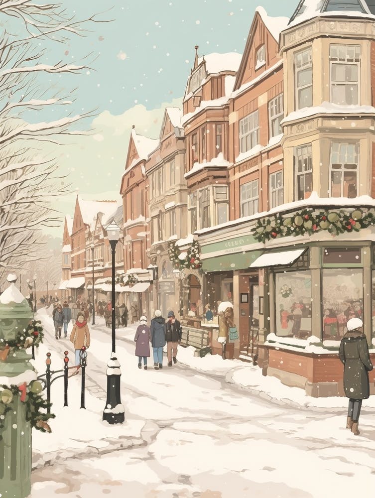Vintage Winter Illustration Stratford Upon Avon United Kingdom 4