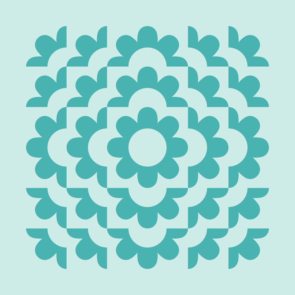 Abstract Geometric Flower Pattern 8 in teal blue green, midcentury modern boho 1