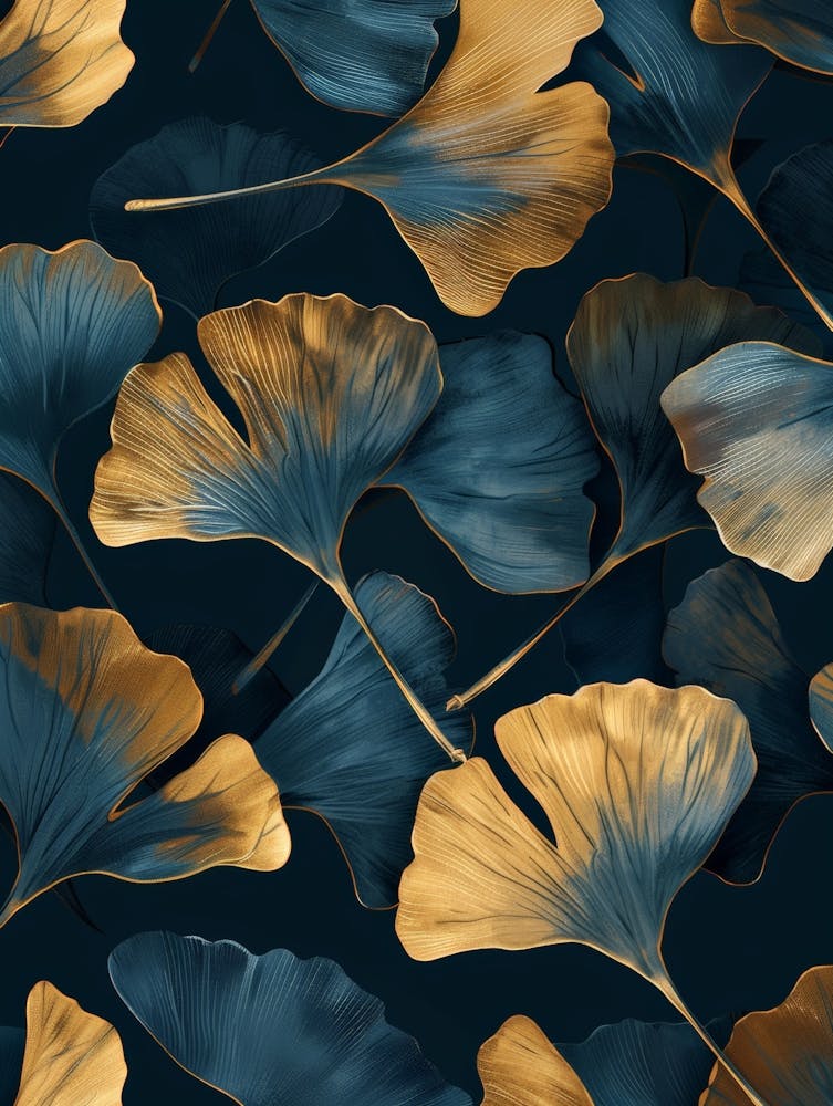 Gold And Blue Ginkgo Leaves Wallpaper