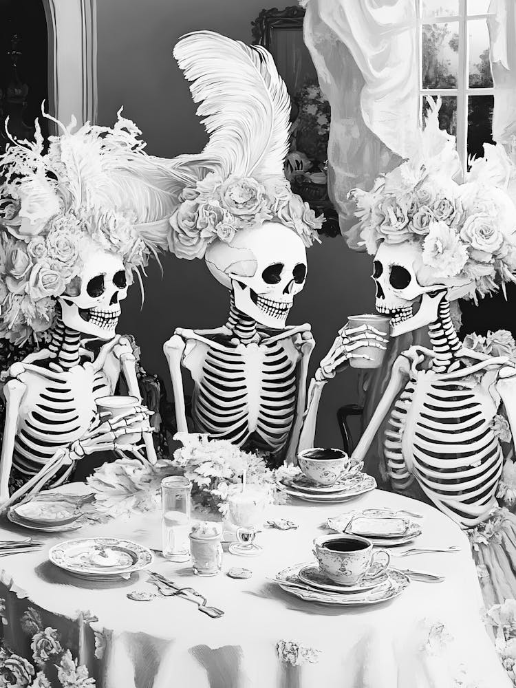 Three Skeletons At Tea
