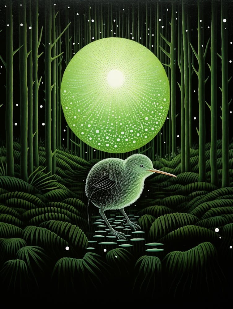 Ohara Koson Inspired Bird Painting Kiwi 3