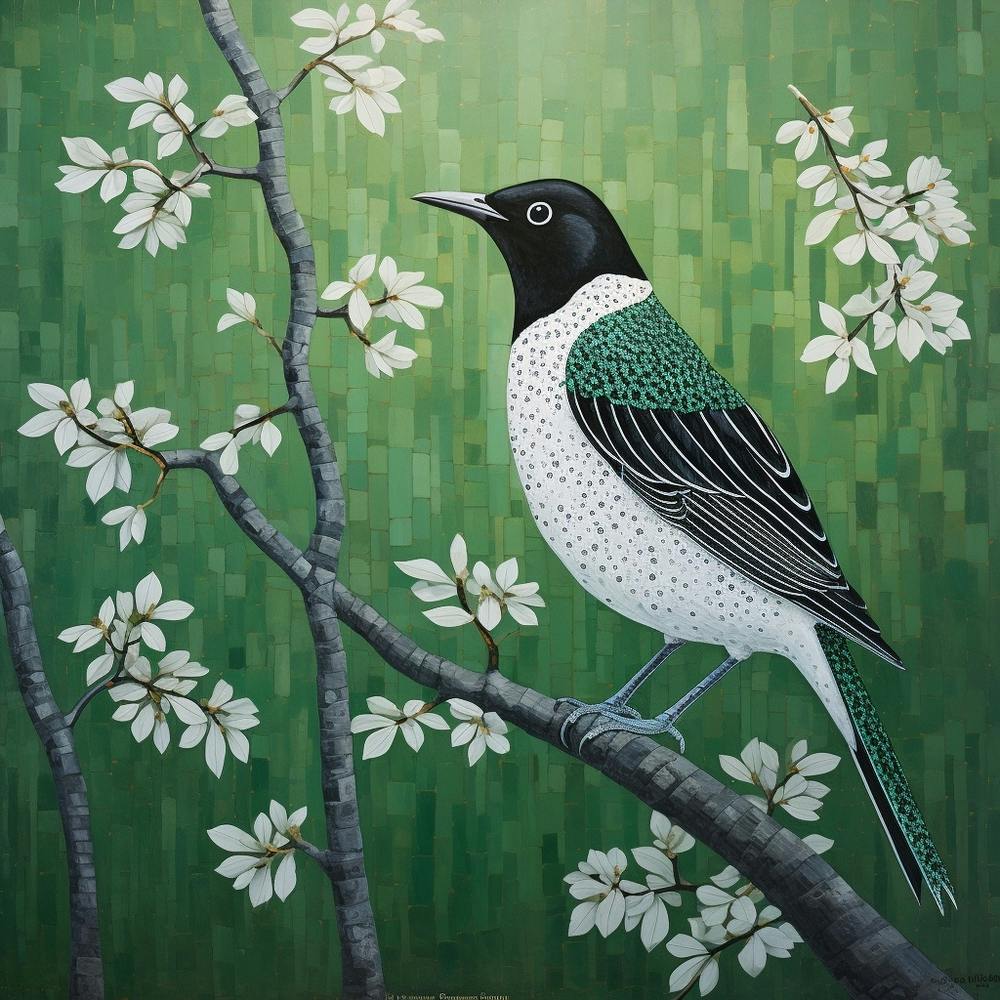 Ohara Koson Inspired Bird Painting Blackbird 1 Square