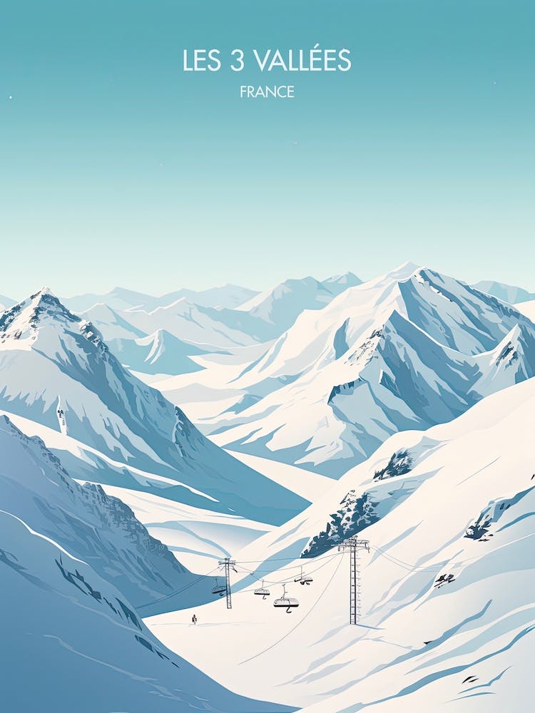 Poster Of Les 3 Vallees   France, Ski Resort Illustration 2