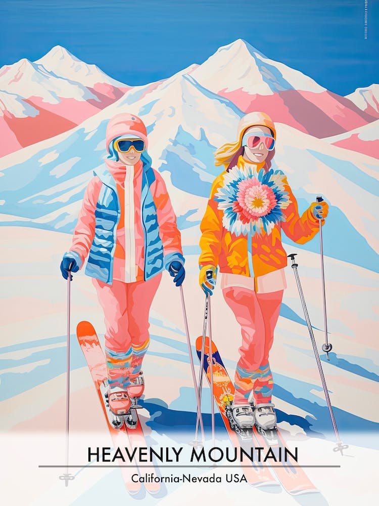 Heavenly Mountain   California Nevada Usa, Ski Resort Poster Illustration 3