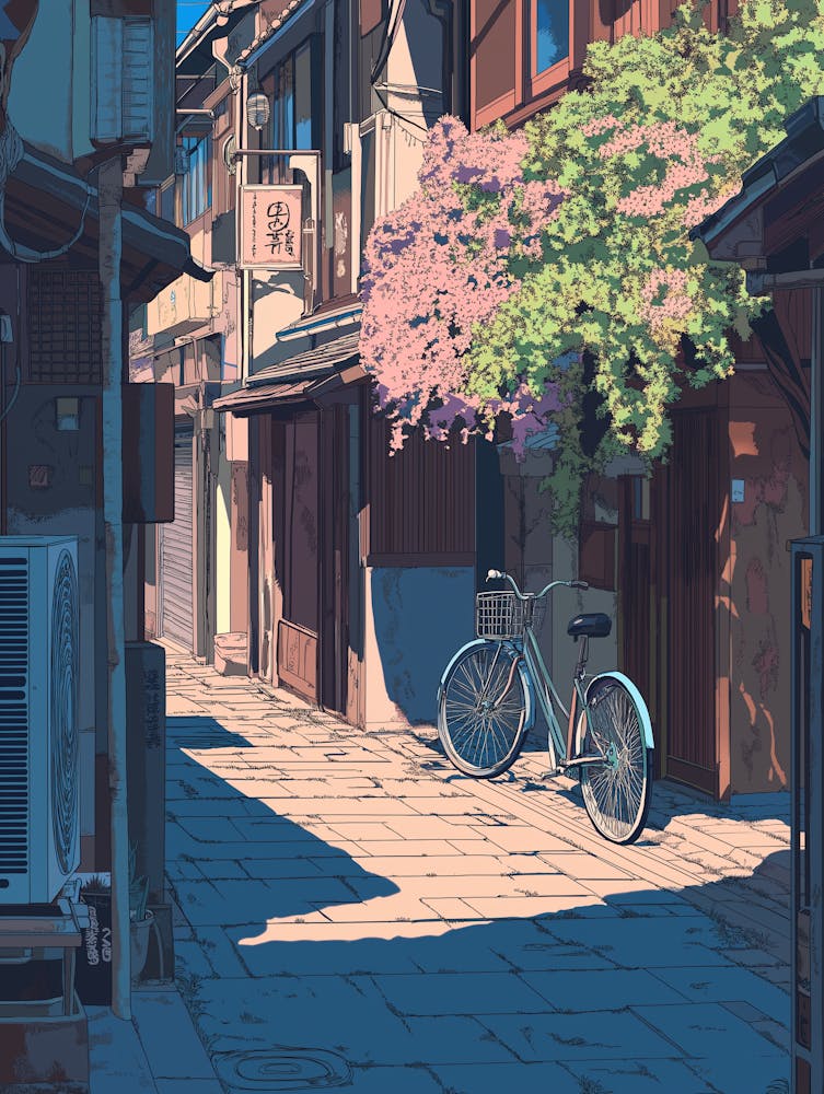 Japanese Poster Of An Alley In Kyoto During The Summer