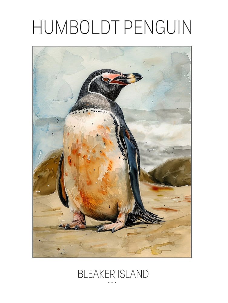 Humboldt Penguin Bleaker Island Watercolour Painting 2 Poster