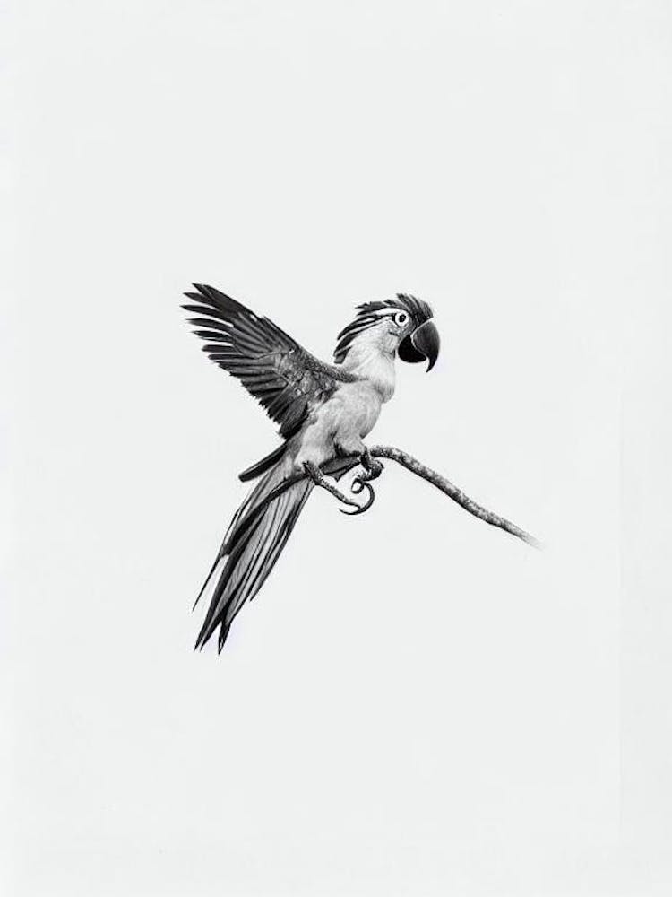 Macaw B&W Pencil Drawing 2 Bird