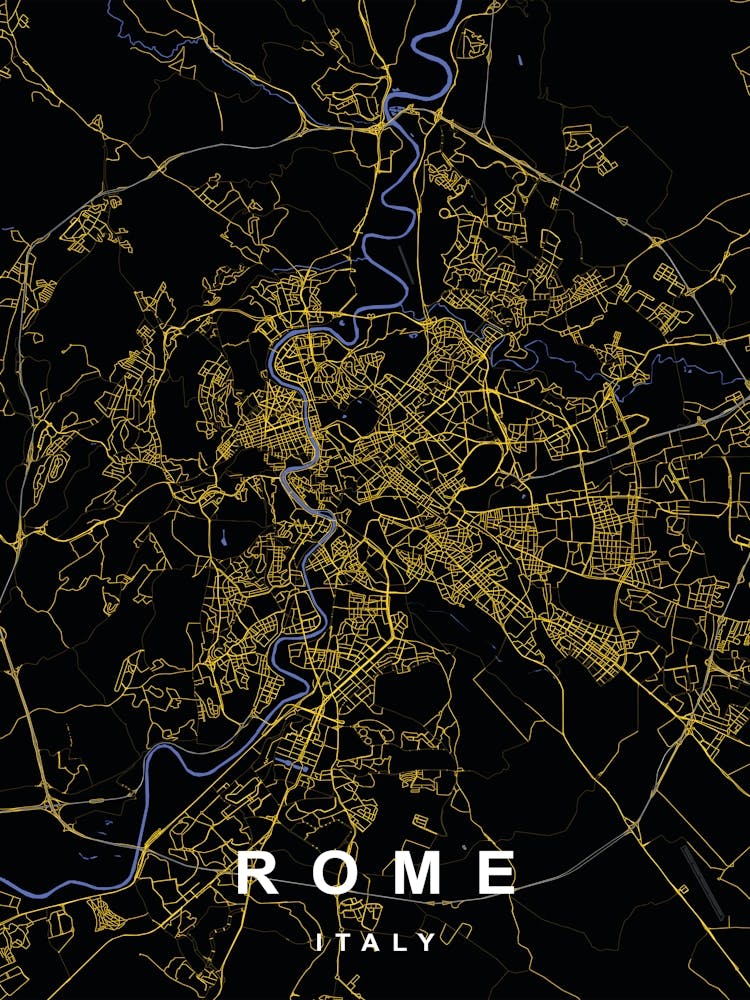 Rome Italy City Map Black and Gold