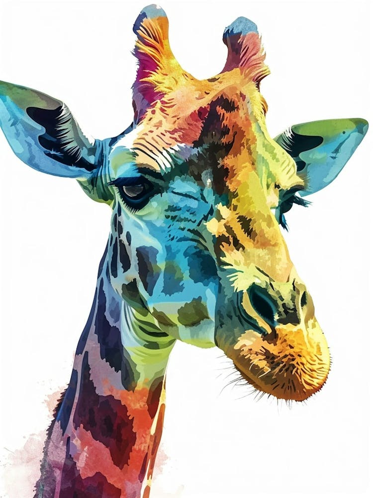 Colourful Watercolour Of A Giraffe